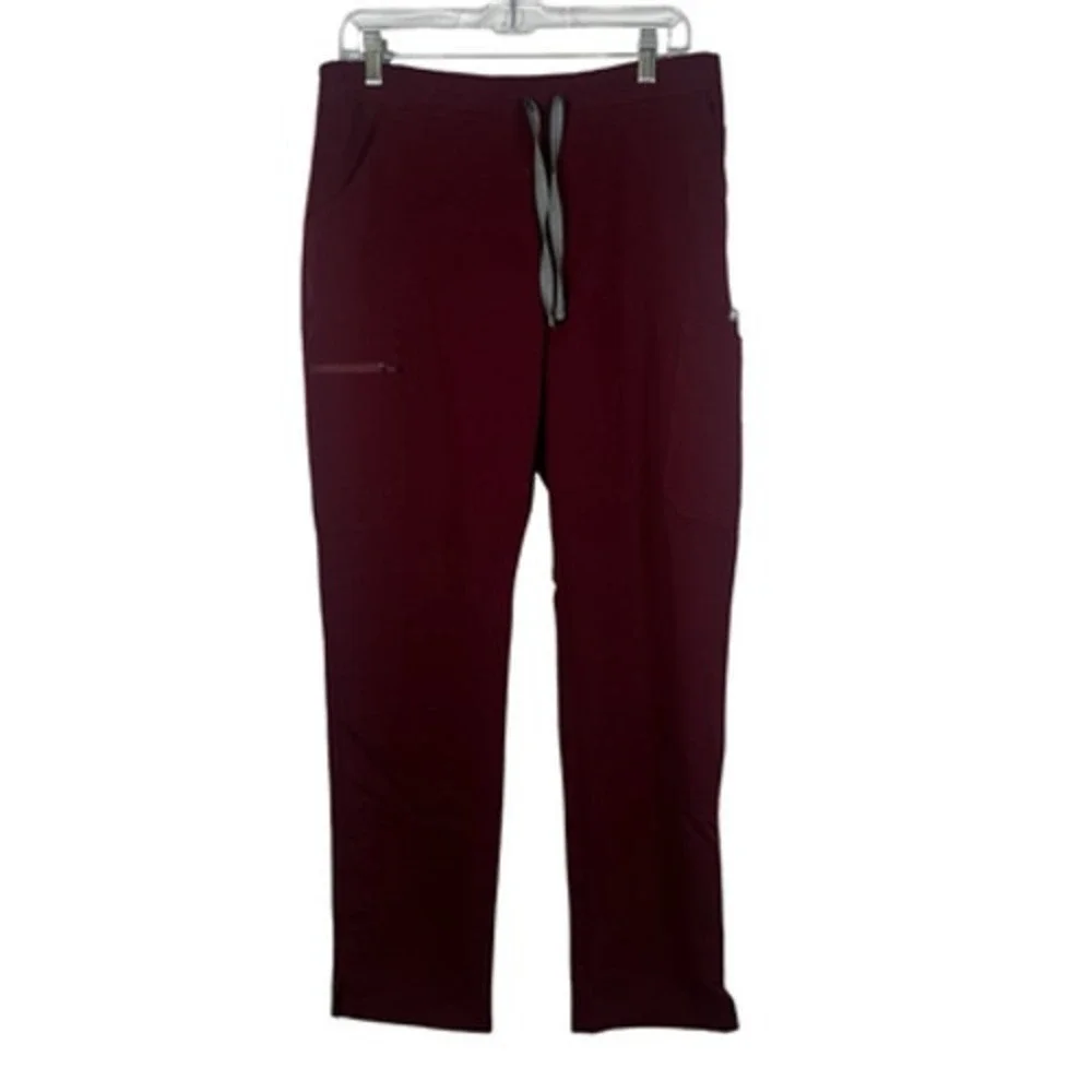 Figs Scrub Pants Womens Medium Red Technical Collection Cargo Pockets Drawstring